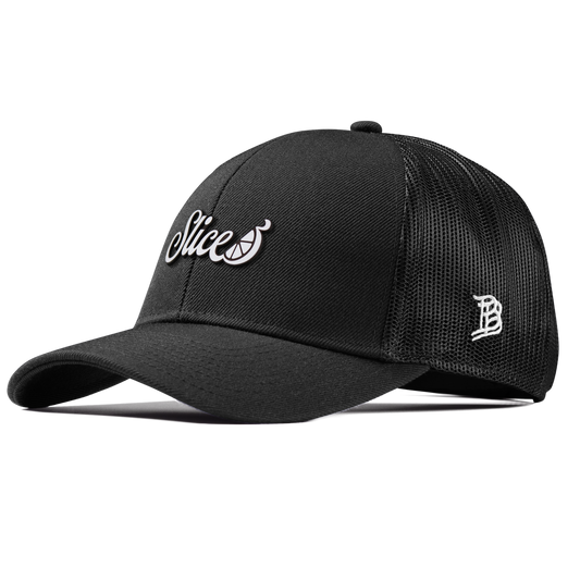 Sliced Script Curved Stretch Trucker Black