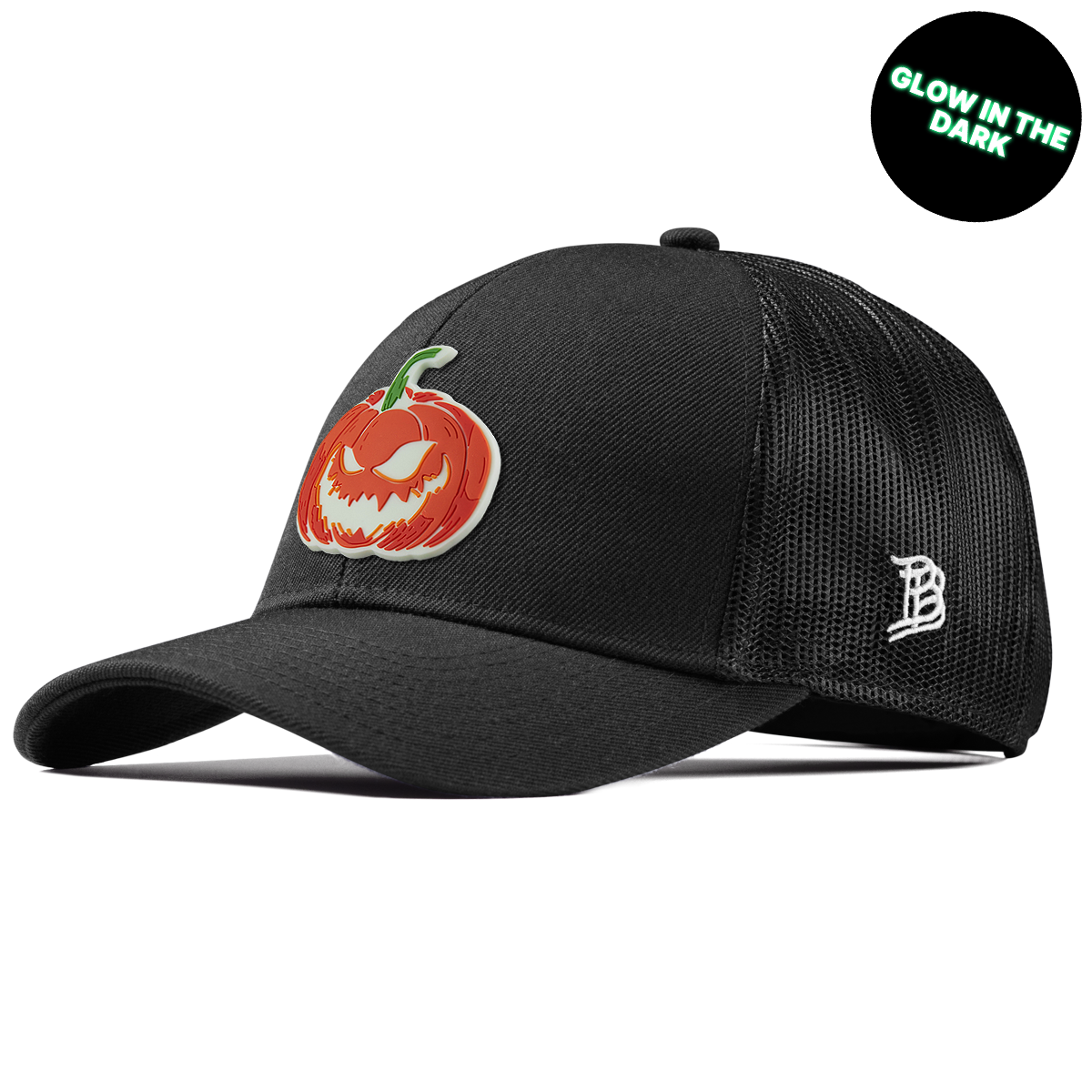 Jack-O-Lantern Glow Stretch Snapback Trucker Black