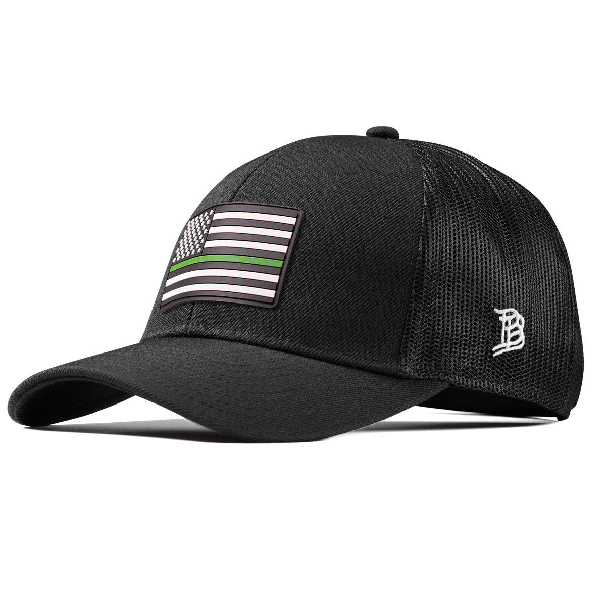 Thin Green Line PVC Stretch Snapback Trucker Black