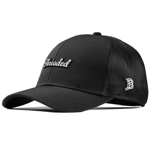 Threaded Script Curved Stretch Trucker Black