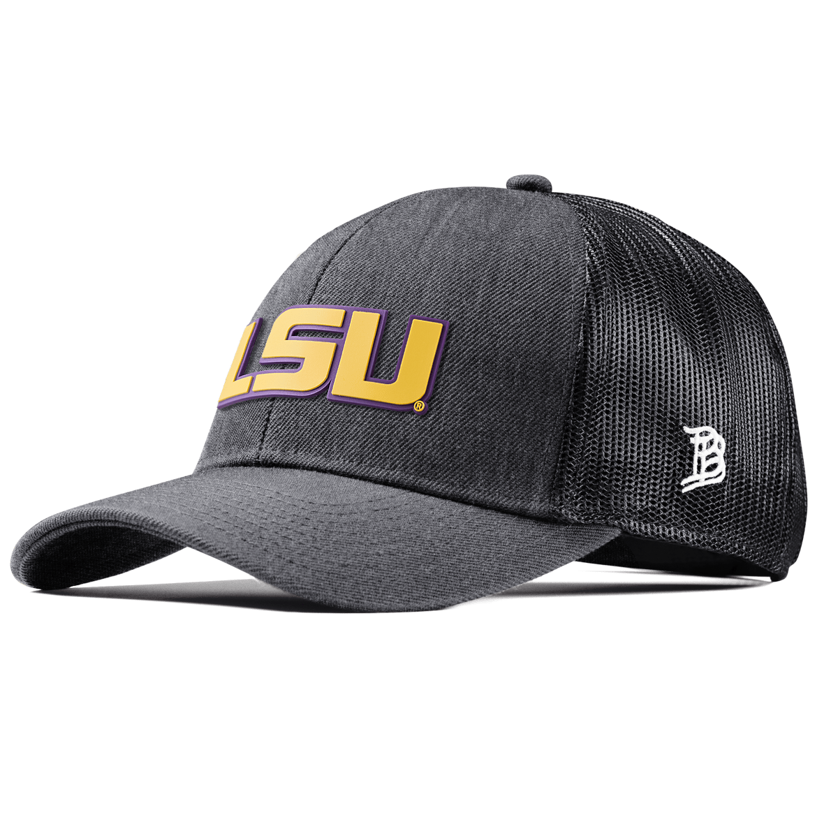 Louisiana State University "LSU Gold Block " Stretch Snapback Trucker Charcoal