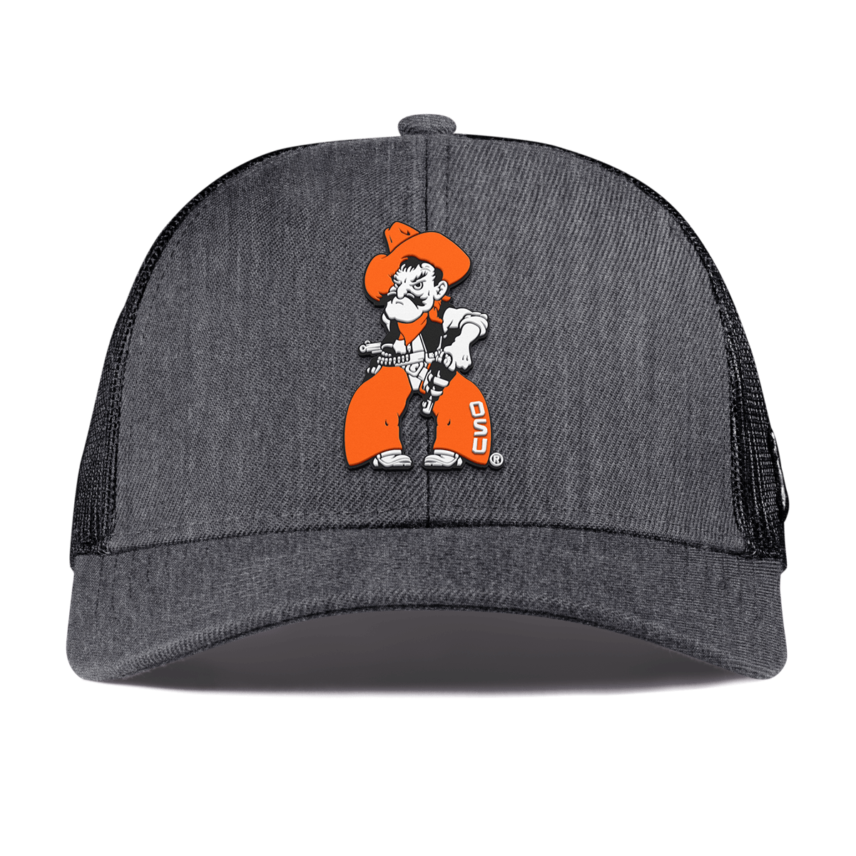 Oklahoma State University "Pistol Pete Quickdraw" Curved Stretch Trucker Charcoal