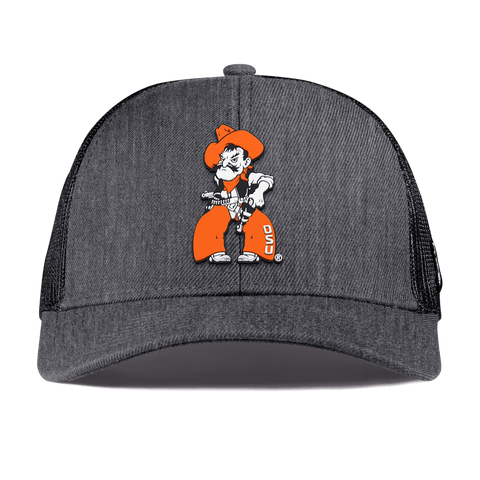 Oklahoma State University "Pistol Pete Quickdraw" Curved Stretch Trucker Charcoal