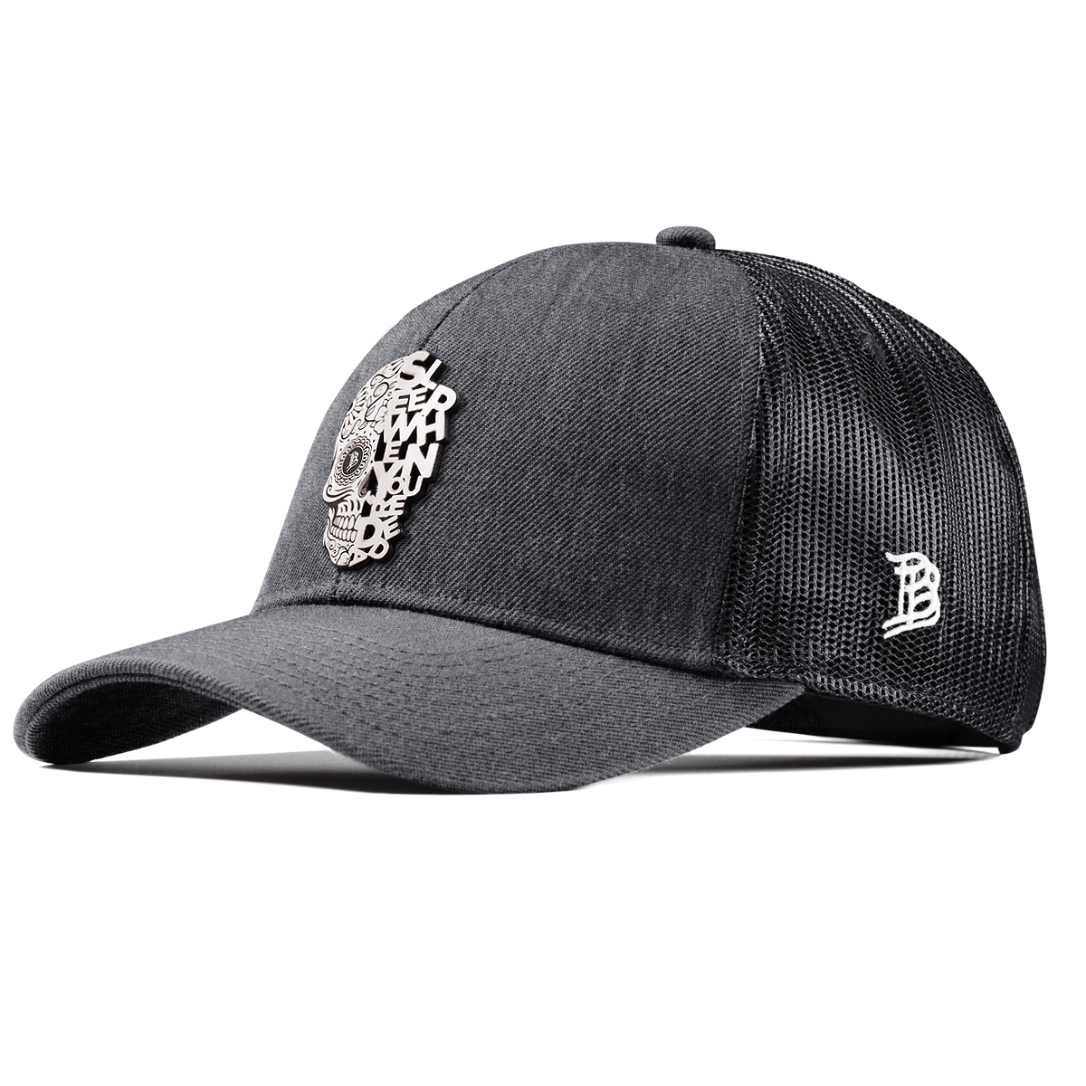 Sleep When You're Dead Skull Stretch Snapback Trucker Charcoal