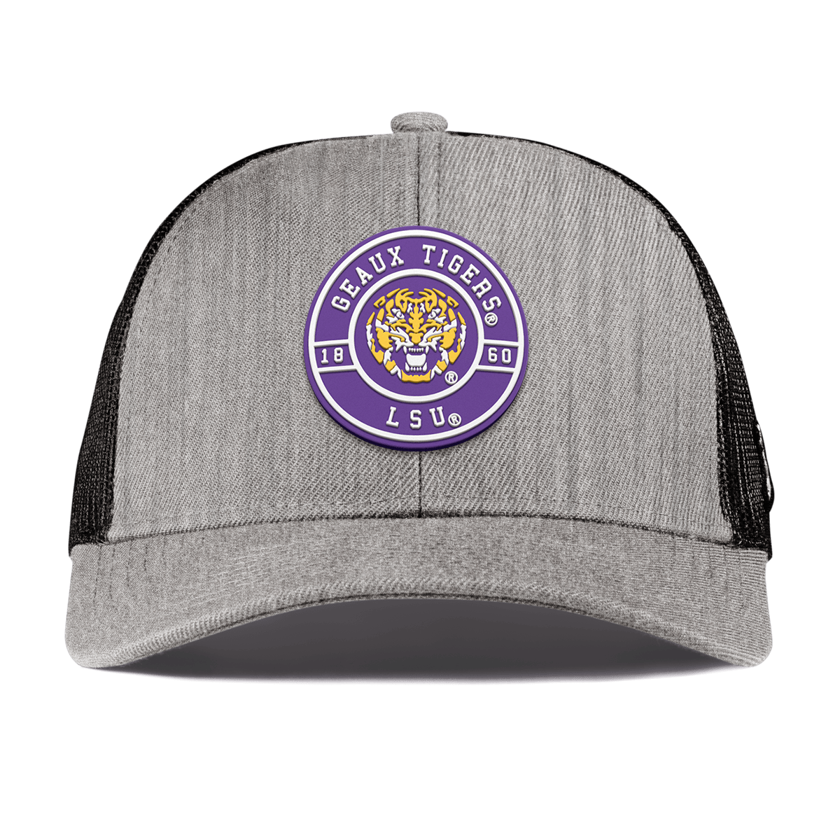 Louisiana State University "Geaux LSU Tigers" Curved Stretch Trucker Heather Gray