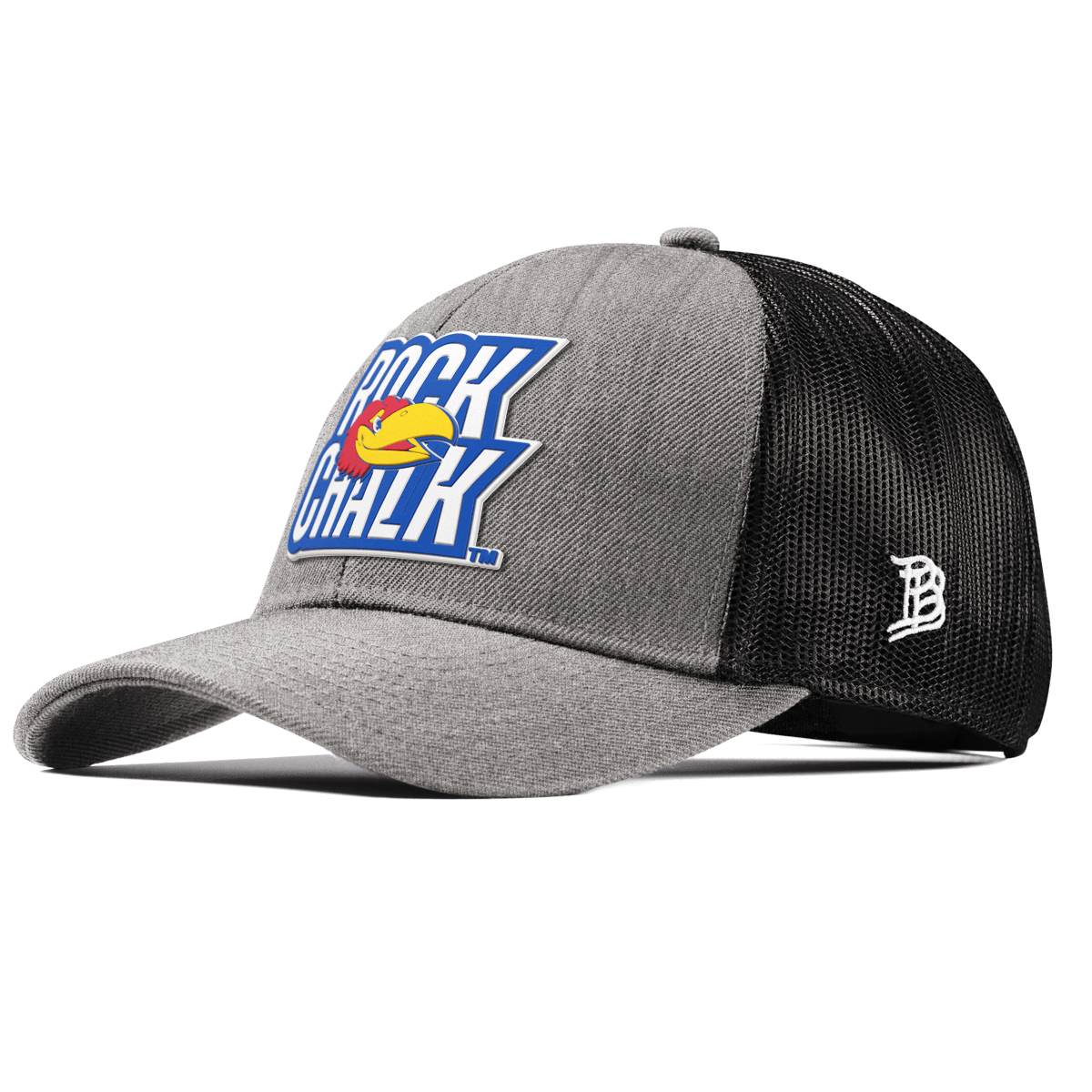 University of Kansas "Kansas Rock Chalk Block" Curved Stretch Trucker Heather Gray