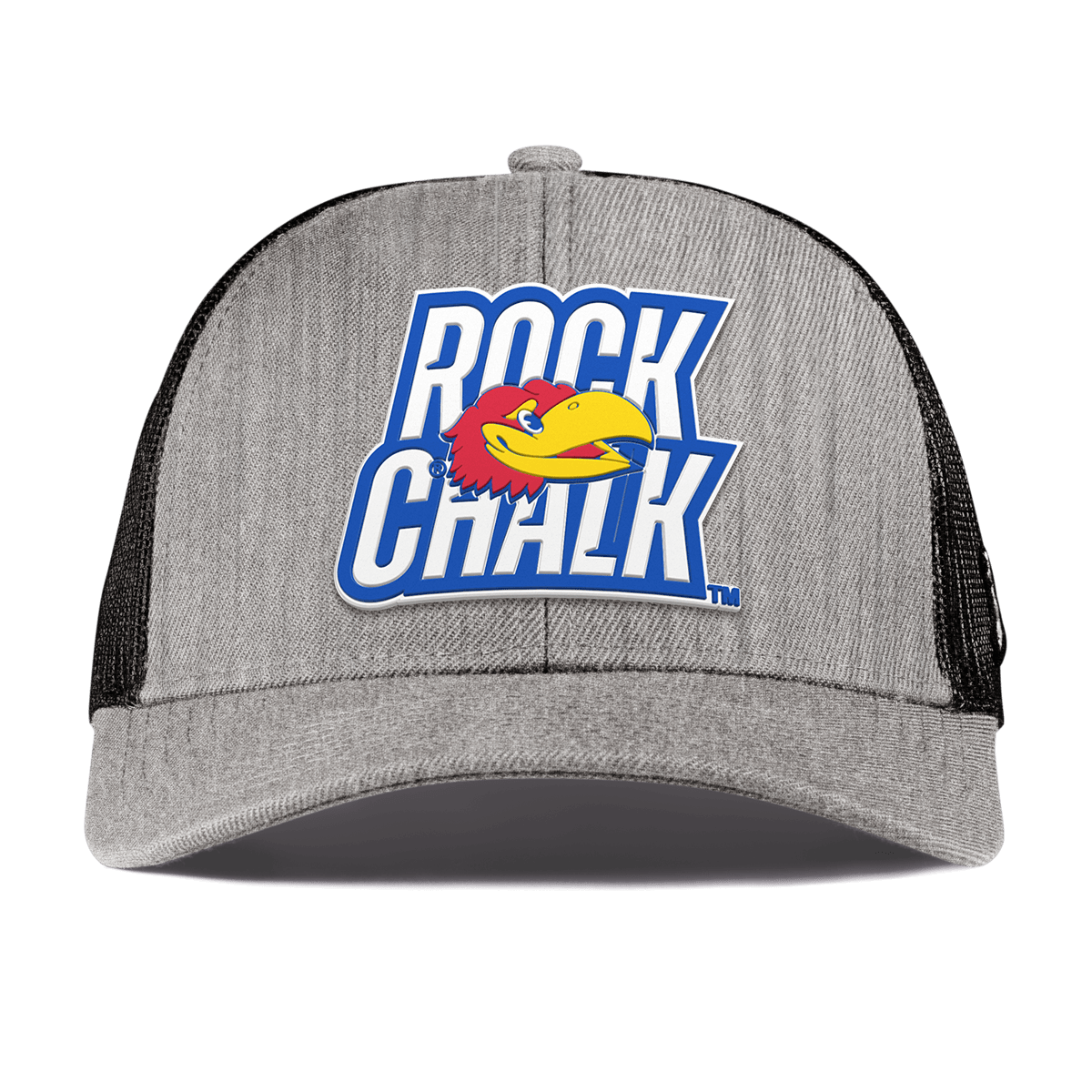 University of Kansas "Kansas Rock Chalk Block" Curved Stretch Trucker Heather Gray