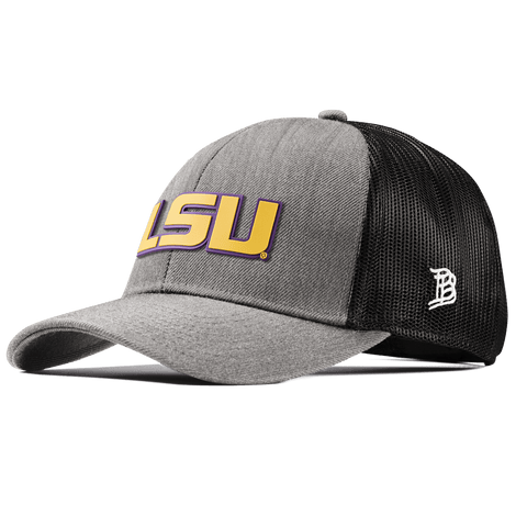 Louisiana State University "LSU Gold Block " Stretch Snapback Trucker Heather Gray