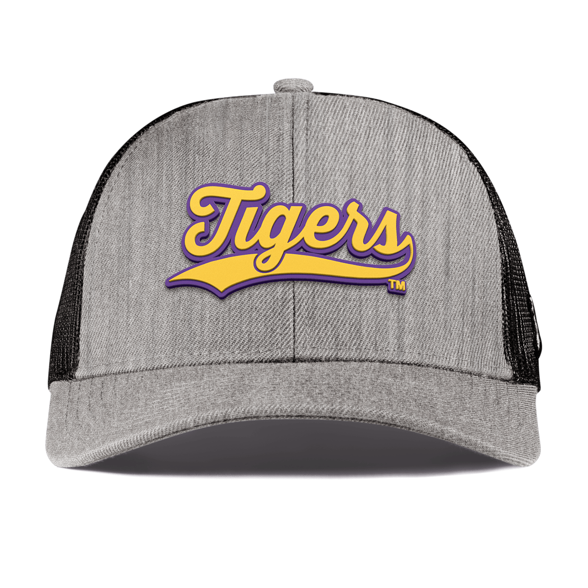 Louisiana State University "LSU Tigers Script" Curved Stretch Trucker Heather Gray