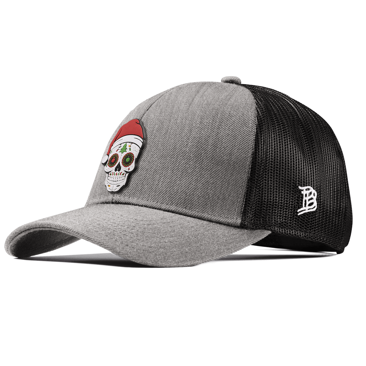 Santa Skull PVC Stretch Snapback Trucker Heather Gray