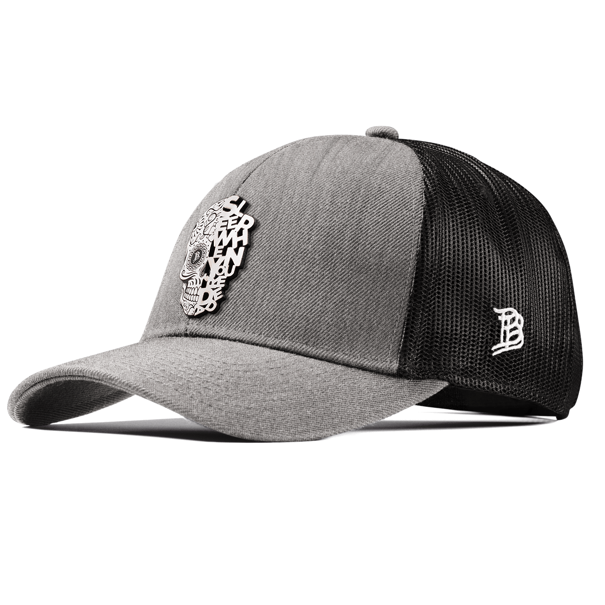 Sleep When You're Dead Skull Stretch Snapback Trucker Heather Gray