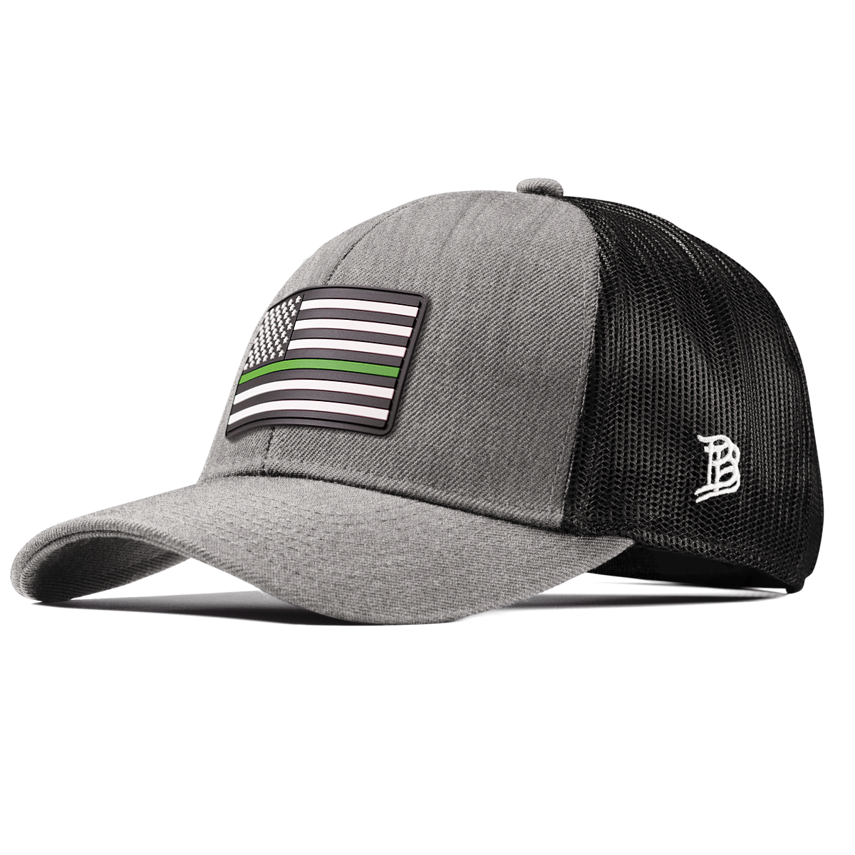 Thin Green Line PVC Stretch Snapback Trucker Heather Gray