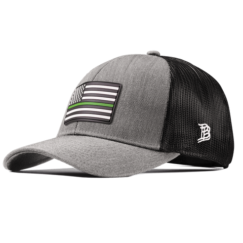 Thin Green Line PVC Stretch Snapback Trucker Heather Gray