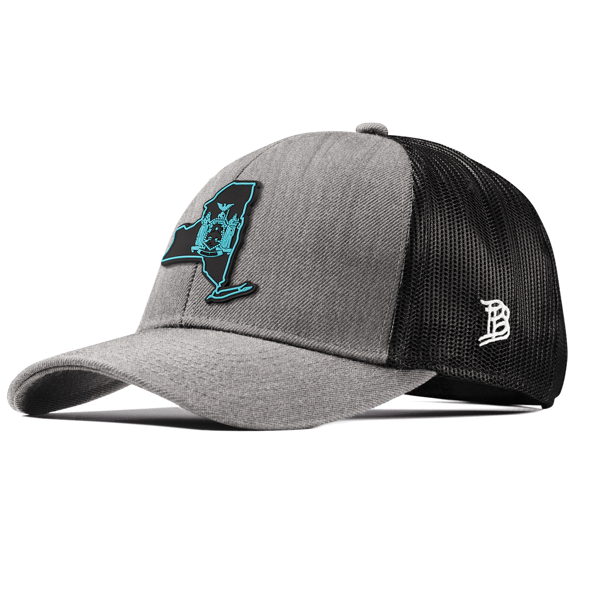New York Turquoise Stretch Snapback Trucker Heather Gray