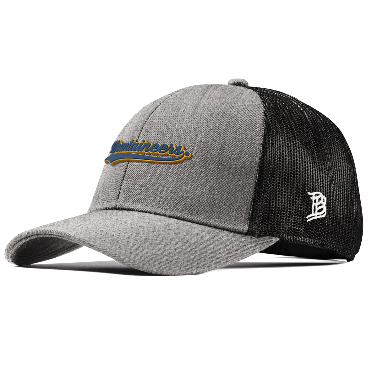 West Virginia University "West Virginia Mountaineers Script" Curved Stretch Trucker Heather Gray