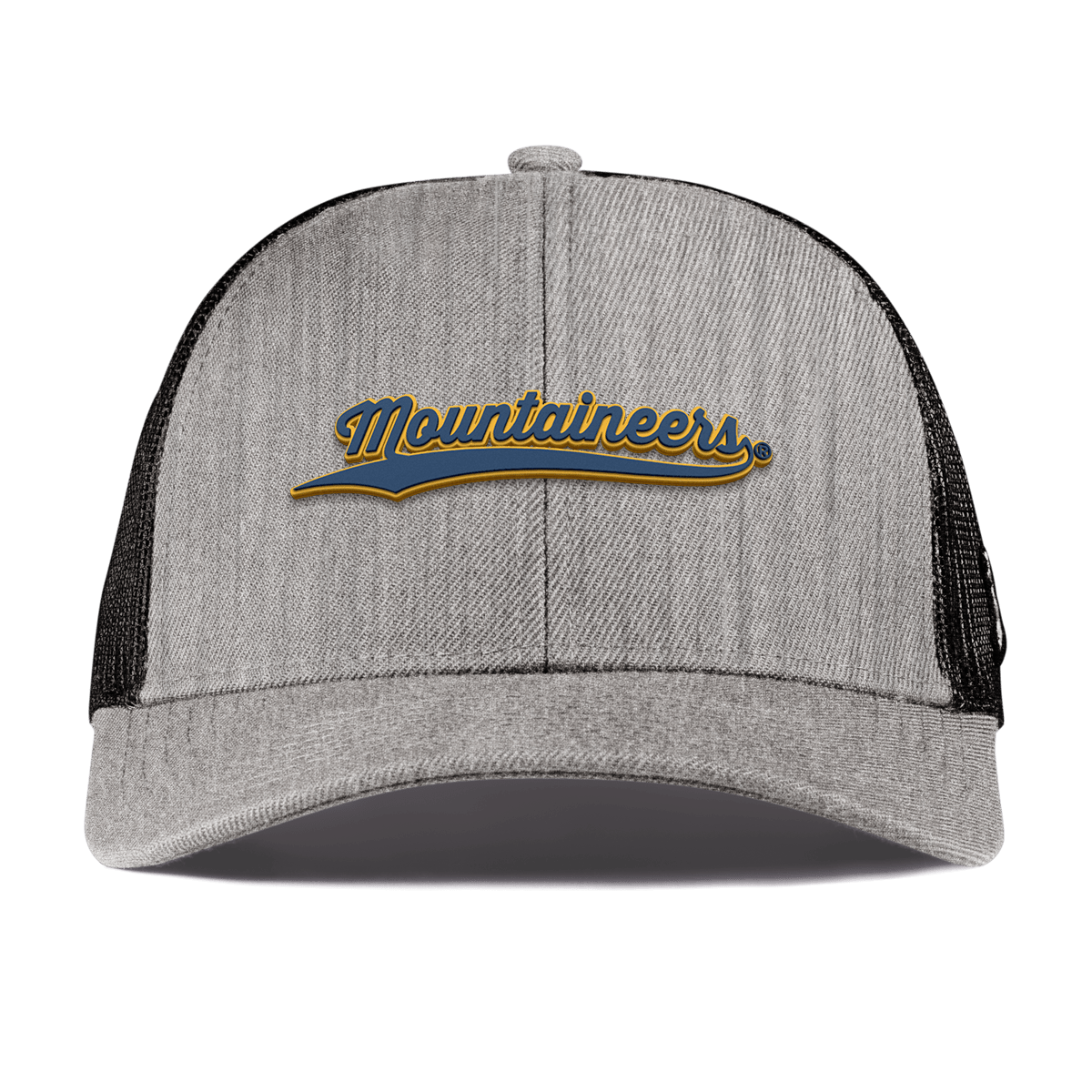 West Virginia University "West Virginia Mountaineers Script" Curved Stretch Trucker Heather Gray