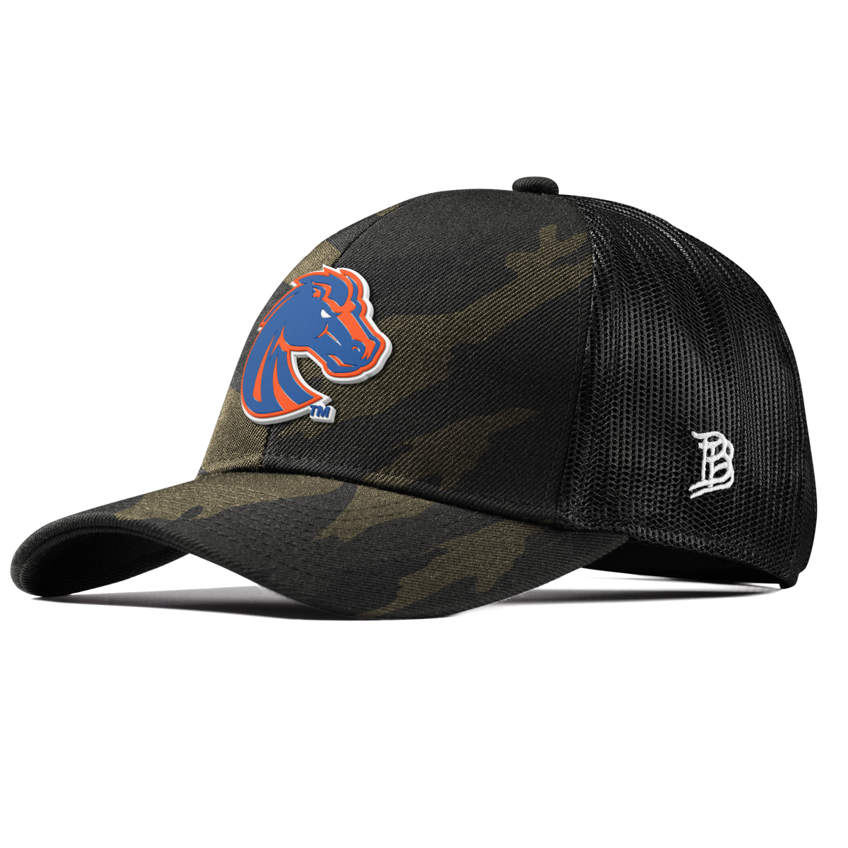 Boise State University "Boise State Broncos Orange" Curved Stretch Trucker Midnight Camo