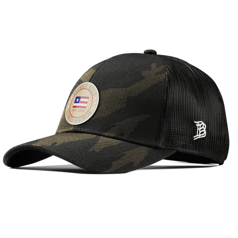 Elevated American Tan Stretch Snapback Trucker Midnight Camo 