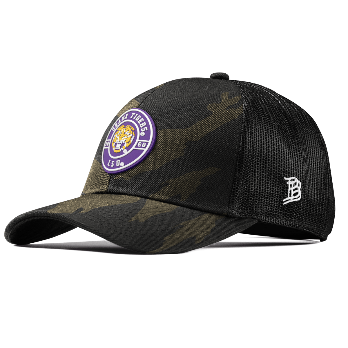 Louisiana State University "Geaux LSU Tigers" Curved Stretch Trucker Midnight Camo