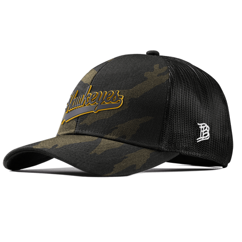 University of Iowa "Iowa Hawkeyes Script" Curved Stretch Trucker Midnight Camo