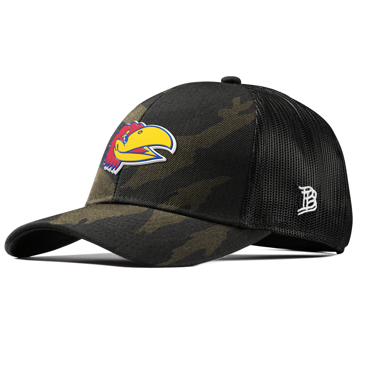 University of Kansas "KU Big Jay" Curved Stretch Trucker Midnight Camo