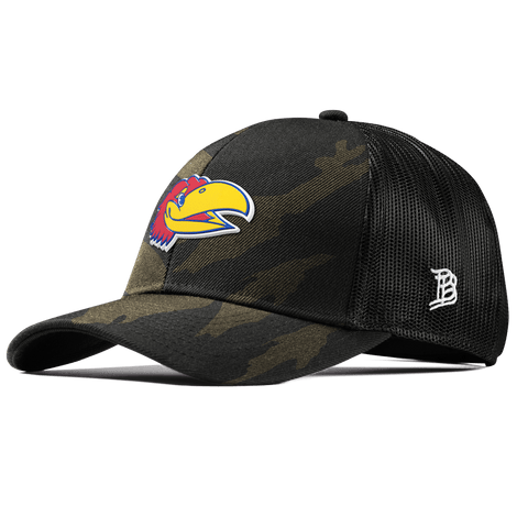 University of Kansas "KU Big Jay" Curved Stretch Trucker Midnight Camo