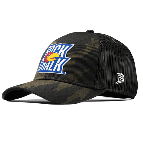 University of Kansas "Kansas Rock Chalk Block" Curved Stretch Trucker Midnight Camo