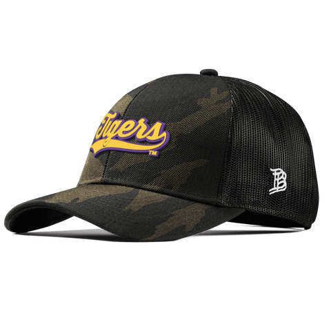 Louisiana State University "LSU Tigers Script" Curved Stretch Trucker Midnight Camo