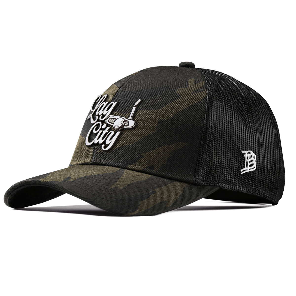 Lag City Script Curved Stretch Trucker Midnight Camo