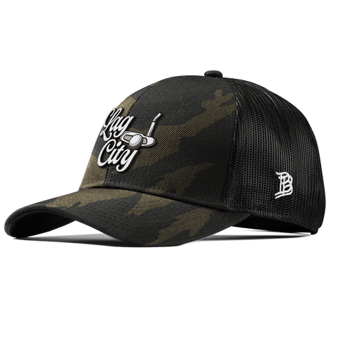 Lag City Script Curved Stretch Trucker Midnight Camo