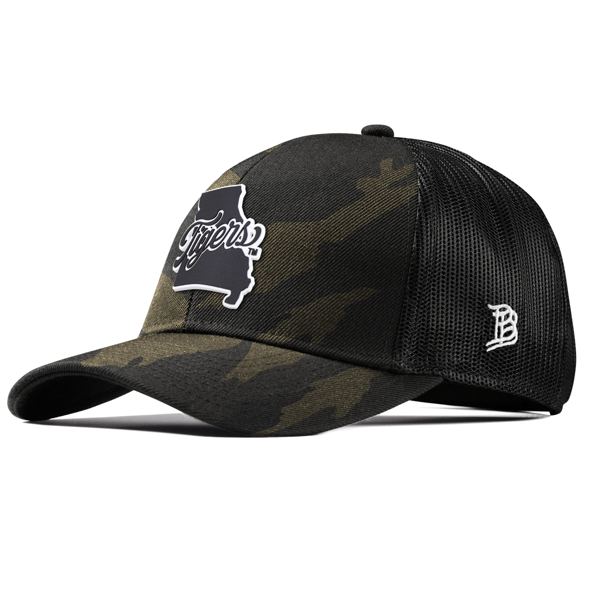University of Missouri "Missouri Tigers State Script" Curved Stretch Trucker Midnight Camo