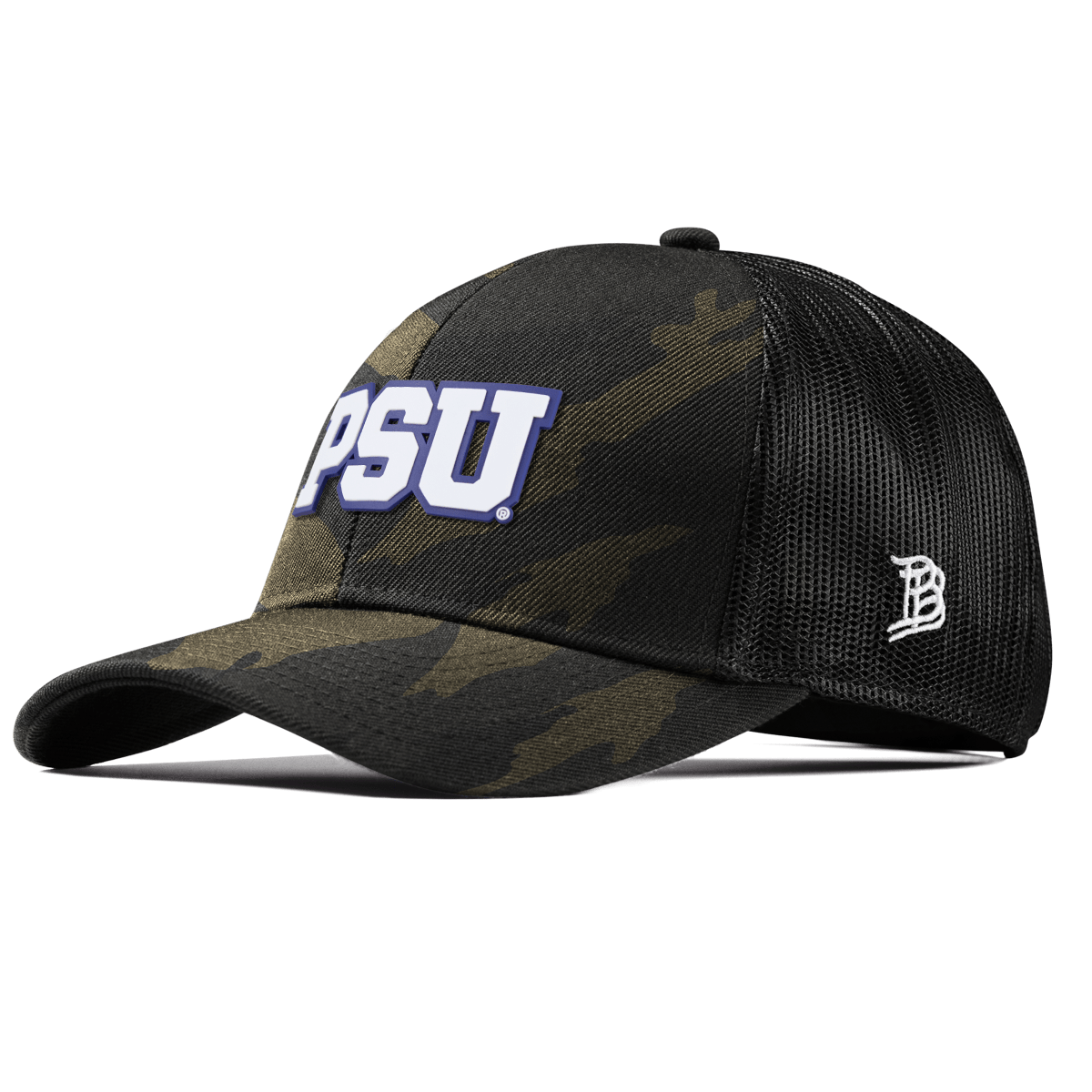 Pennsylvania State University "Penn State Block" Curved Stretch Trucker Midnight Camo