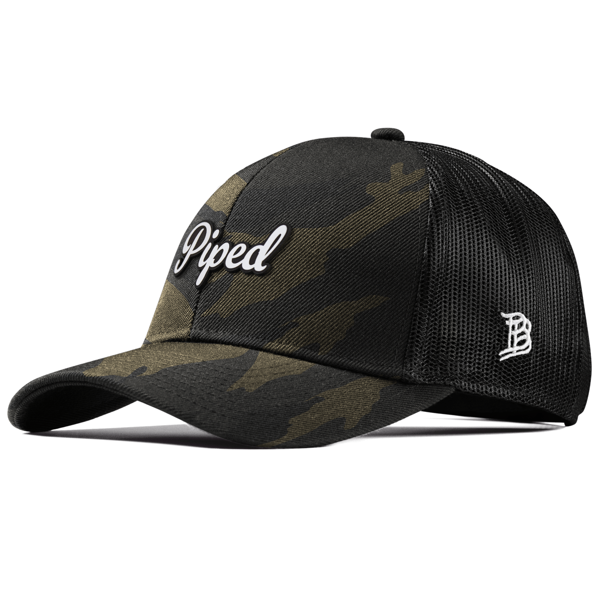 Piped Script Curved Stretch Trucker Midnight Camo