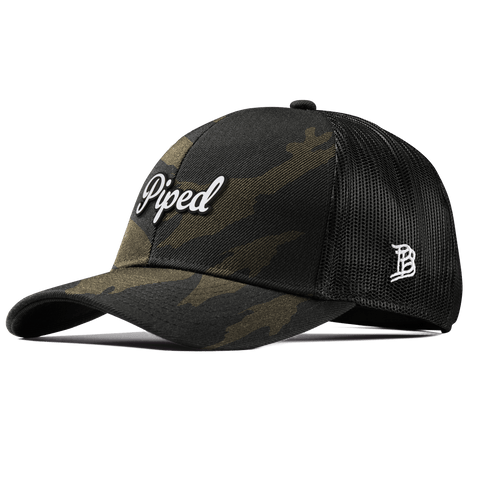 Piped Script Curved Stretch Trucker Midnight Camo
