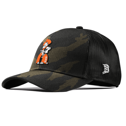 Oklahoma State University "Pistol Pete Quickdraw" Curved Stretch Trucker Midnight Camo