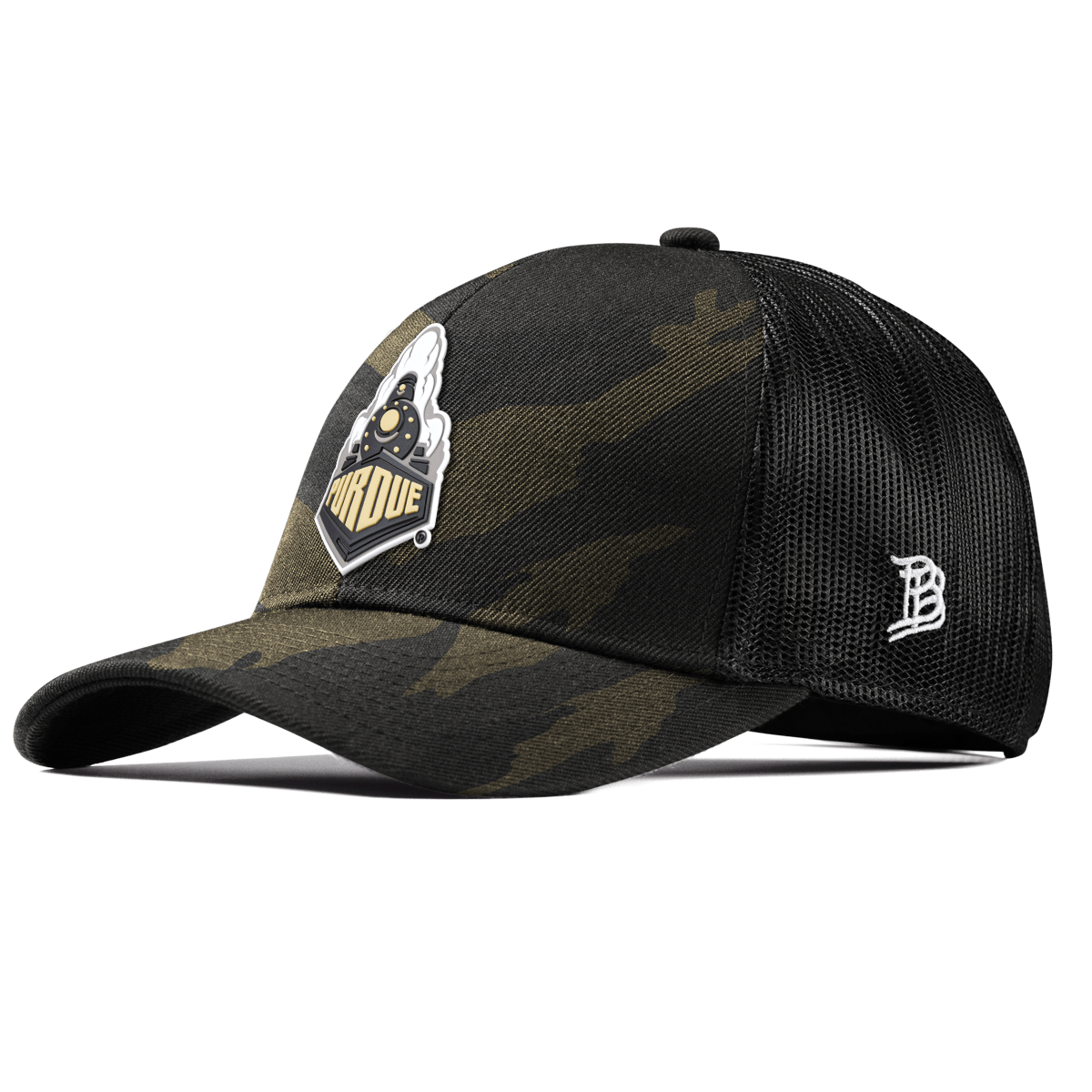 Purdue University "Purdue Team Logo" Curved Stretch Trucker Midnight Camo