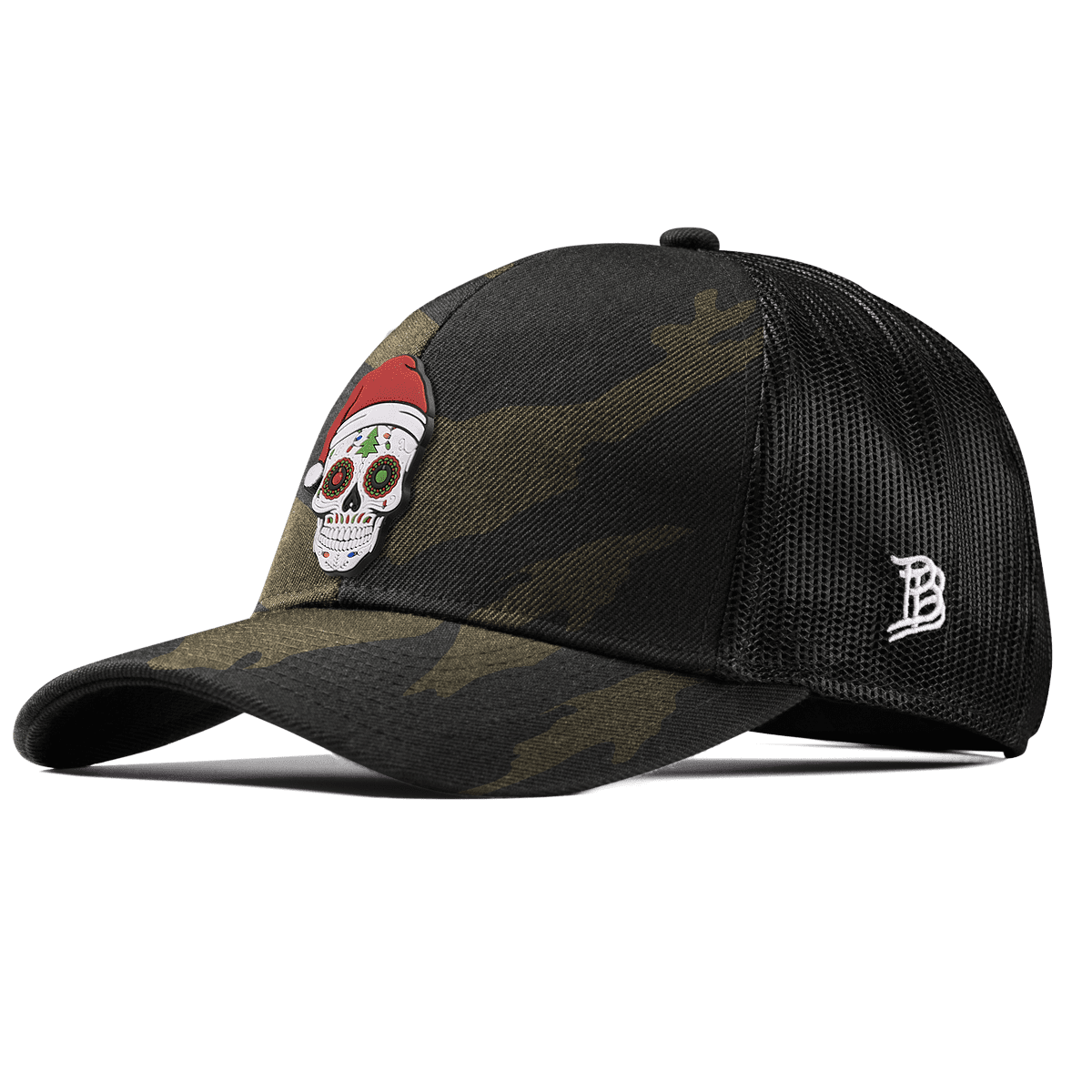 Santa Skull PVC Stretch Snapback Trucker Midnight Camo
