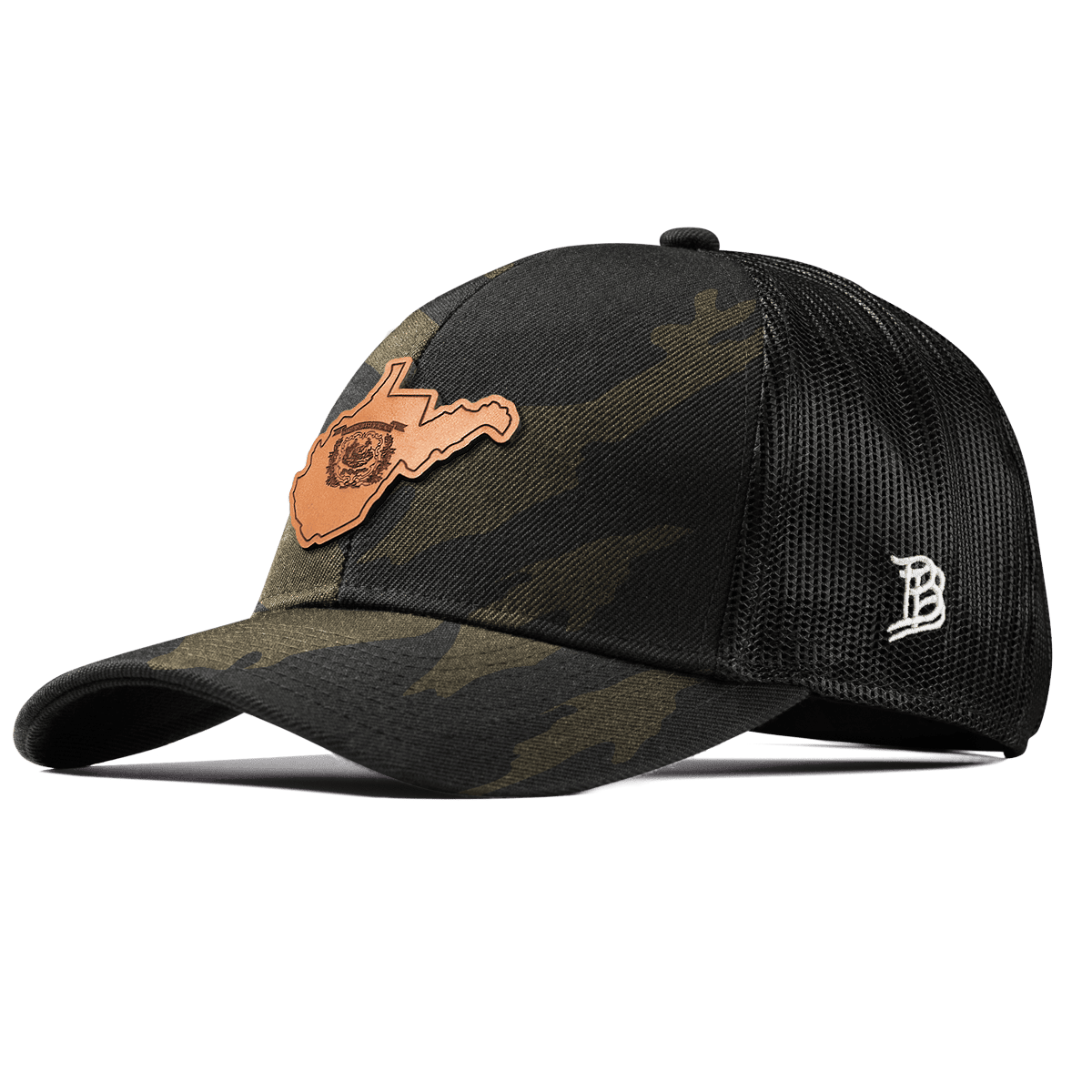 West Virginia 35 Stretch Snapback Trucker Midnight Camo