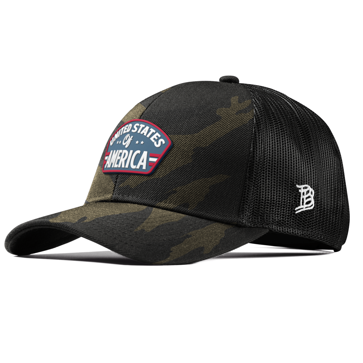 United States of America Badge Curved Stretch Trucker Midnight Camo