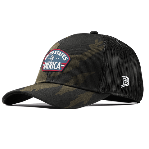 United States of America Badge Curved Stretch Trucker Midnight Camo