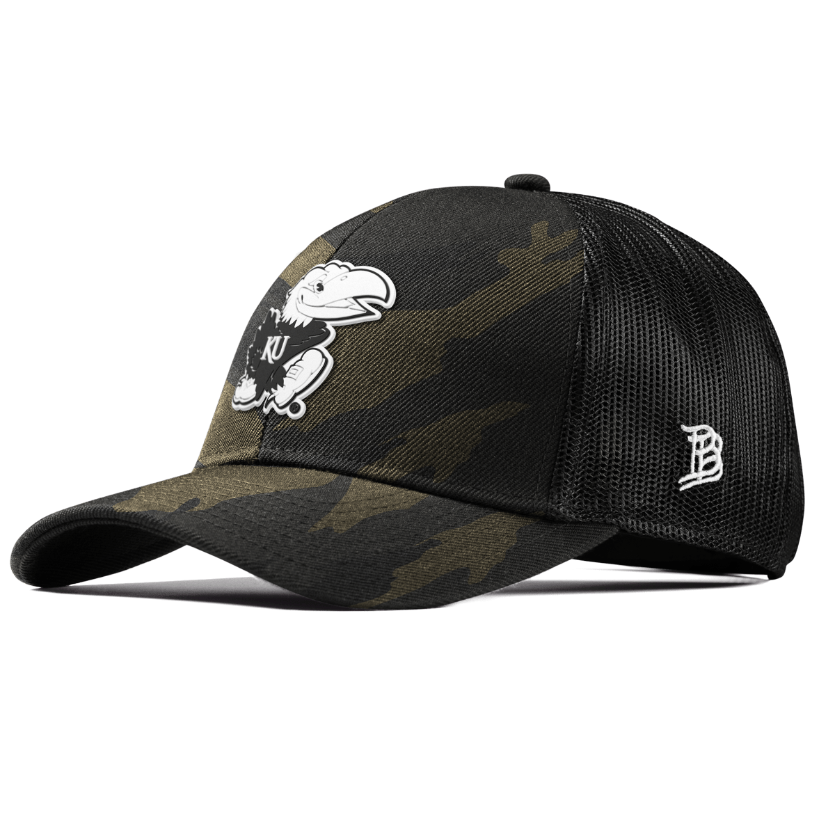 University of Kansas "Vintage Jayhawk" Curved Stretch Trucker Midnight Camo