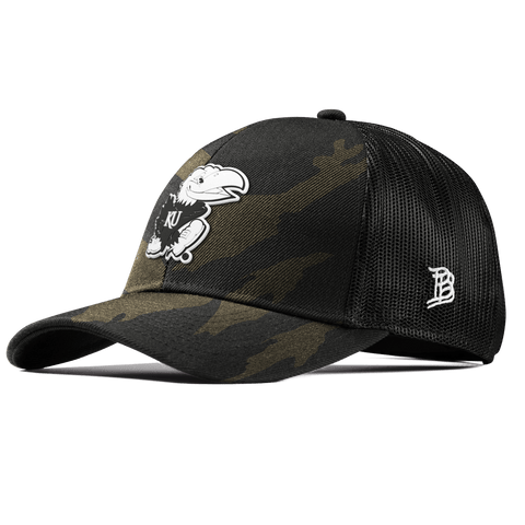 University of Kansas "Vintage Jayhawk" Curved Stretch Trucker Midnight Camo