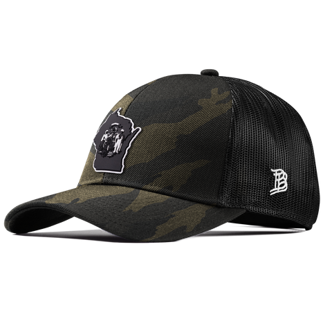 Wisconsin Vintage Stretch Snapback Trucker Midnight Camo