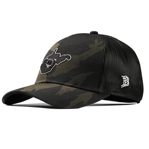 West Virginia Vintage Stretch Snapback Trucker Midnight Camo