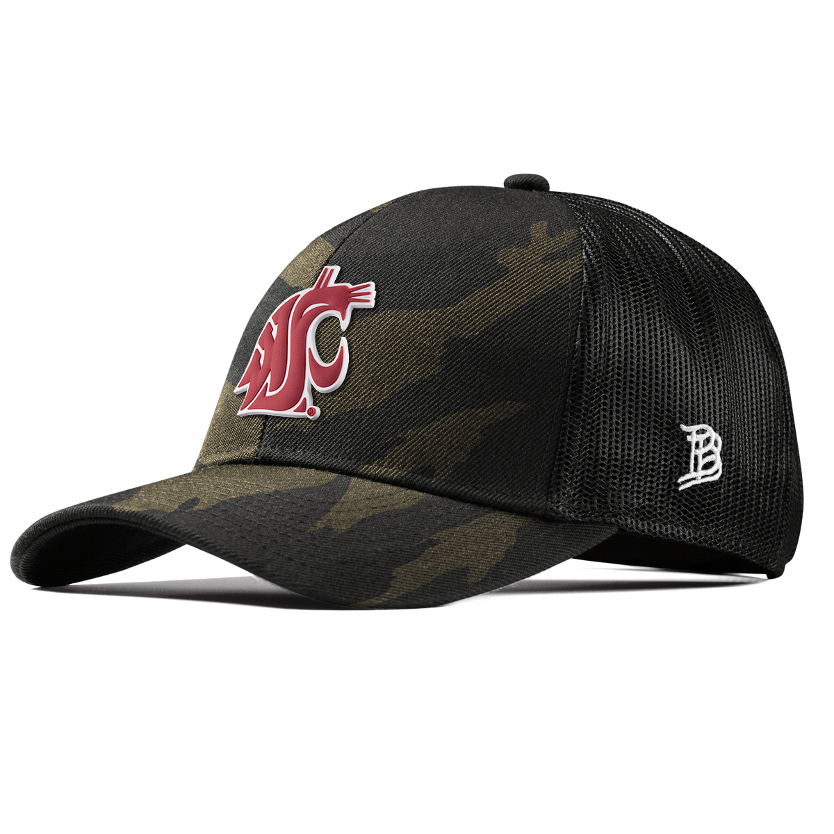 Washington State University "Washington State Team Logo" Curved Stretch Trucker Midnight Camo