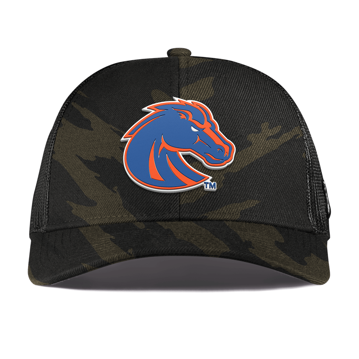 Boise State University "Boise State Broncos Orange" Curved Stretch Trucker Midnight Camo