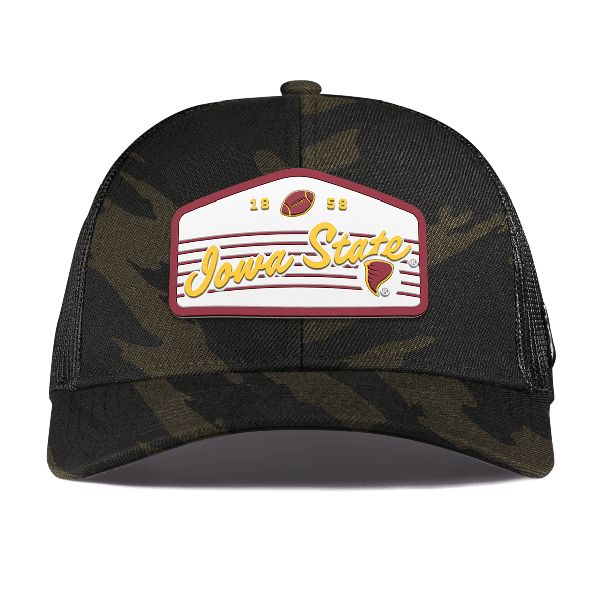 Iowa State University "Cyclones Football" Curved Stretch Trucker Midnight Camo