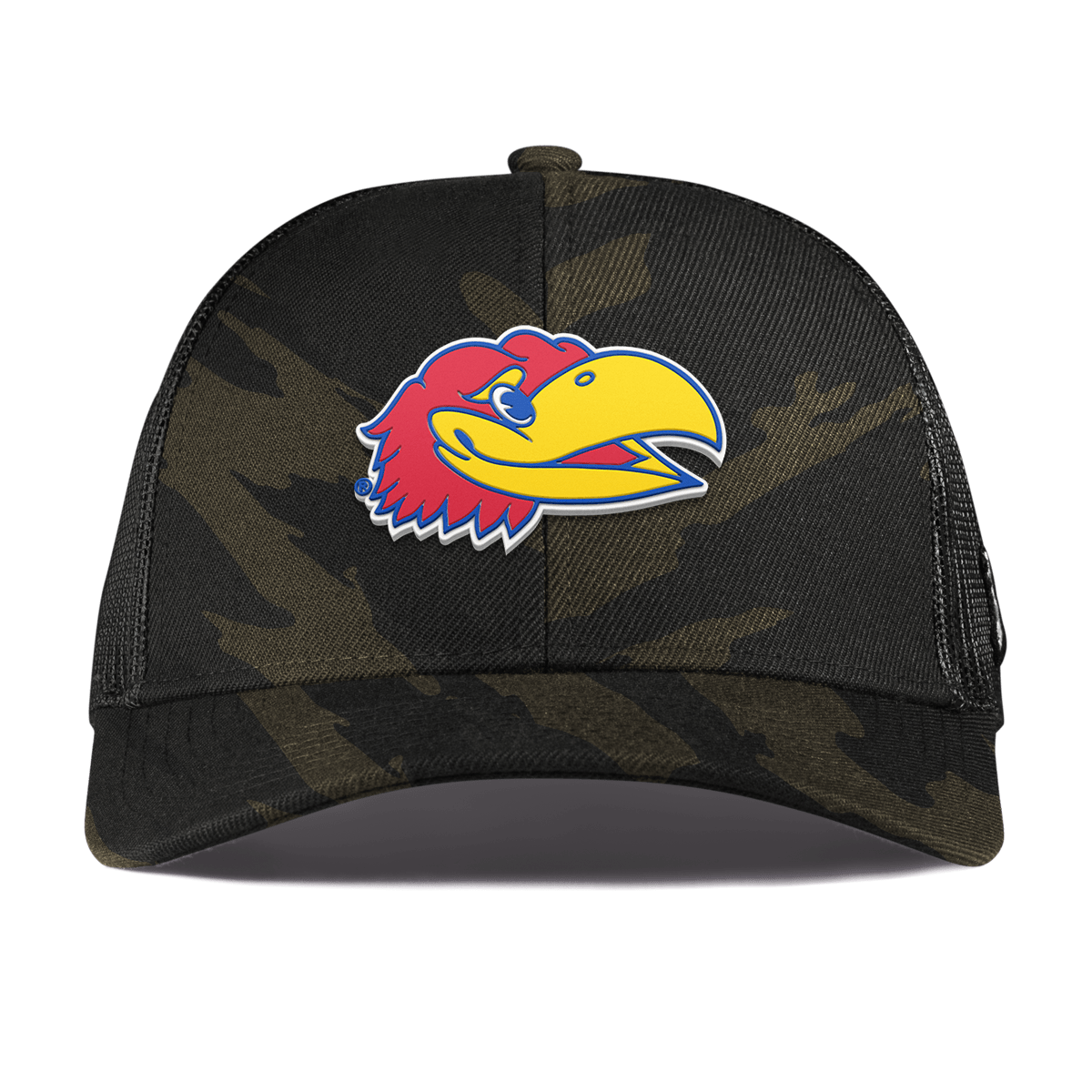 University of Kansas "KU Big Jay" Curved Stretch Trucker Midnight Camo