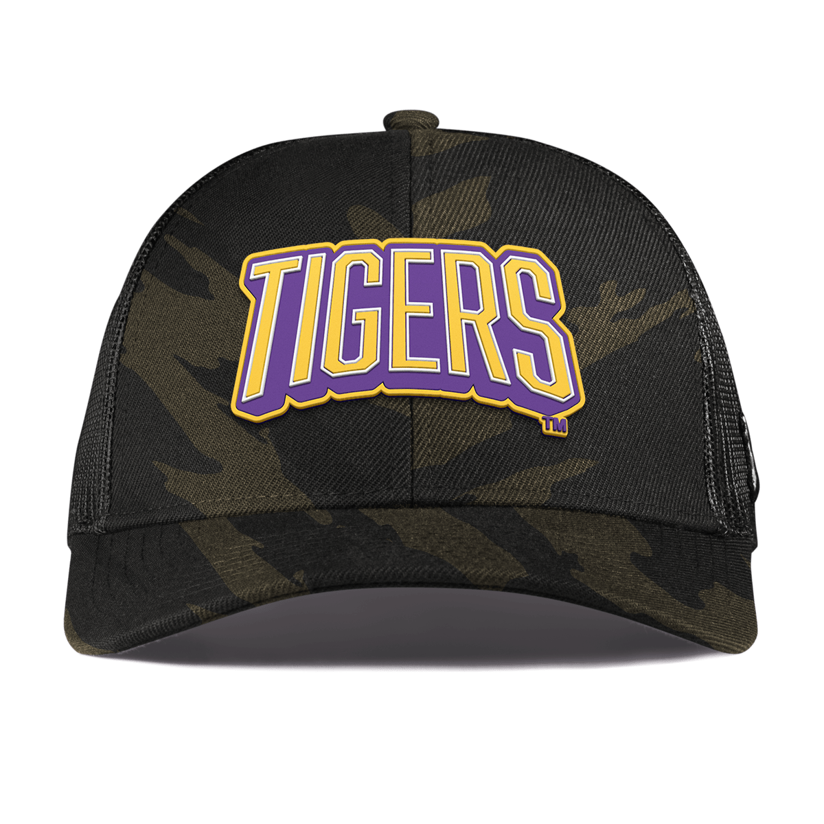 Louisiana State University "LSU Tigers Block" Curved Stretch Trucker Midnight Camo
