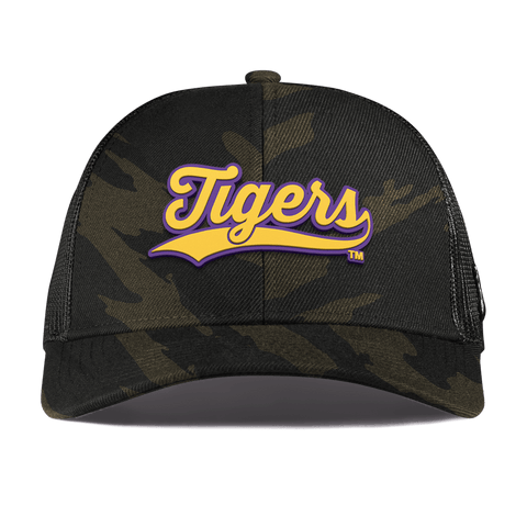 Louisiana State University "LSU Tigers Script" Curved Stretch Trucker Midnight Camo